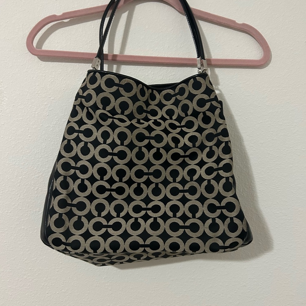 Coach Black and Tan Shoulder Bag with Geometric Design